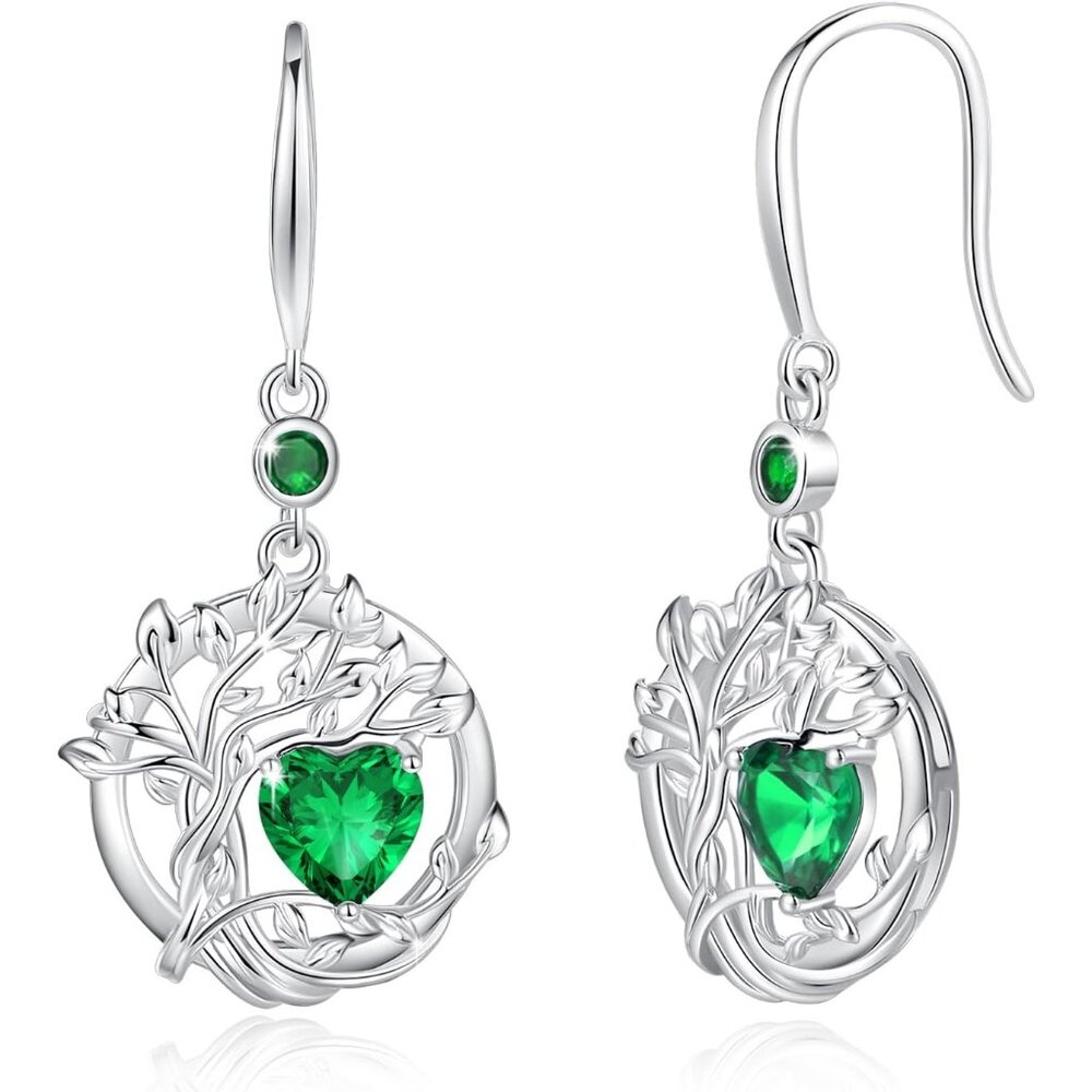 Women's Life Dangle Drop Earrings Sterling Silver Dainty Round Gemstone